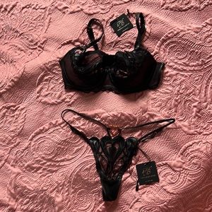 Honey Birdette Black Heart Bra & Thong